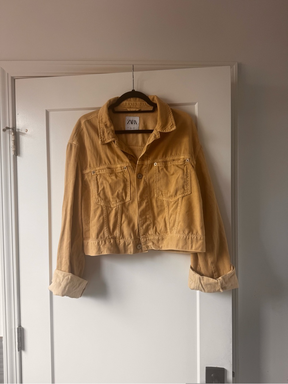 Zara Cropped Mustard Yellow Denim Jacket